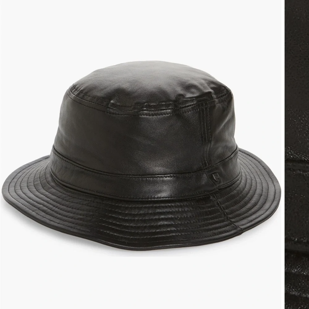 NWOT Brixton - Mathews Bucket Hat - Leather - Unisex - Black medium